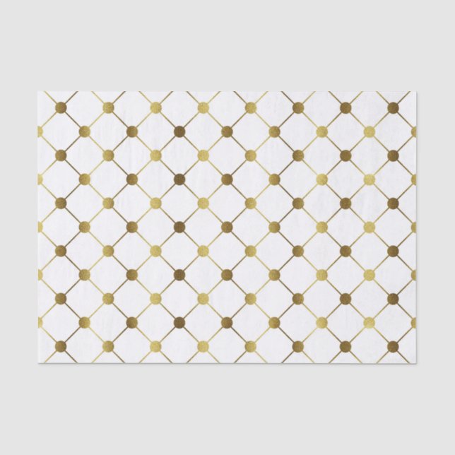 Papier Mousseline Elégante grille de points blanc et or (Recto)