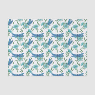 Papier Mousseline Élégante libellule botanique florale et bleue