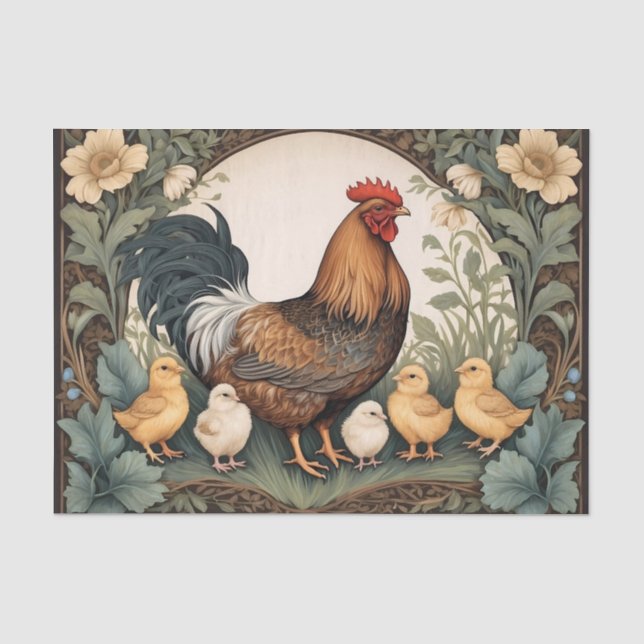 Papier Mousseline Élégante Mère Hen Avec Poussins (Recto)