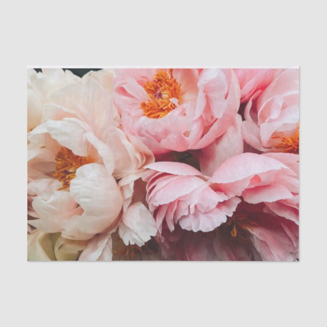 Papier Mousseline Élégante Peonies rose et pêche (Recto)