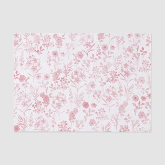 Papier Mousseline Elégante Rose de fleurs d'or Blanc Botanique (Recto)