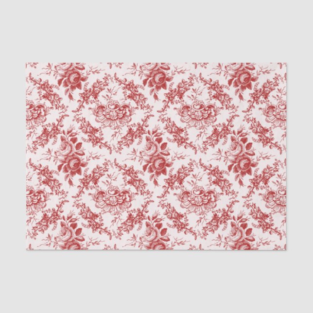 Papier Mousseline Élégante toile florale blanche et rouge gravée (Recto)