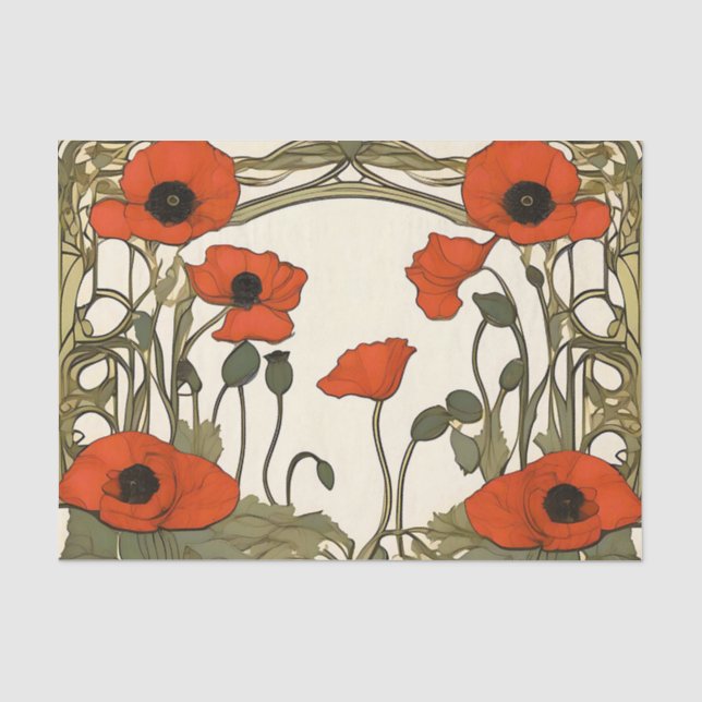 Papier Mousseline Élégants pavots Art Nouveau (Recto)