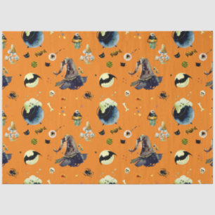 Papier Mousseline Eléments d'Halloween sur Orange