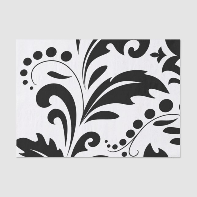 Papier Mousseline Éléments noirs et blancs audacieux de damassé (Recto)