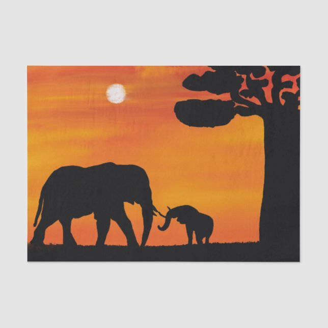 Papier Mousseline éléphant, , ciel, animaux, lever du soleil, nature (Recto)