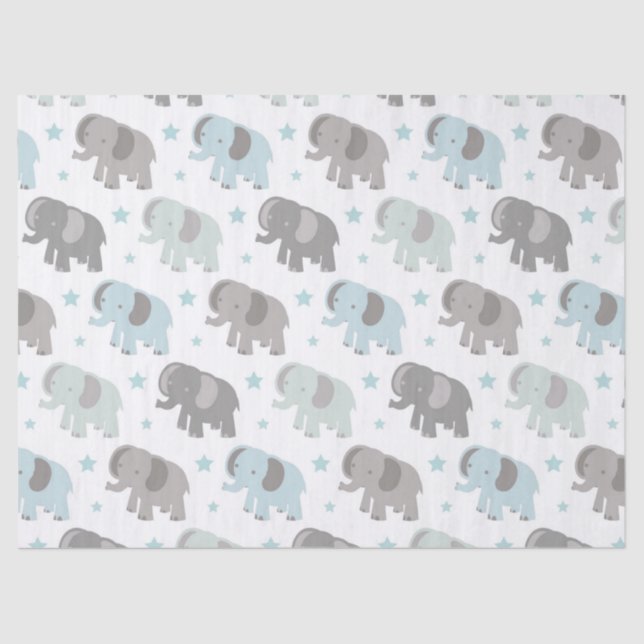 Papier Mousseline Éléphant de bleus layette (Recto)