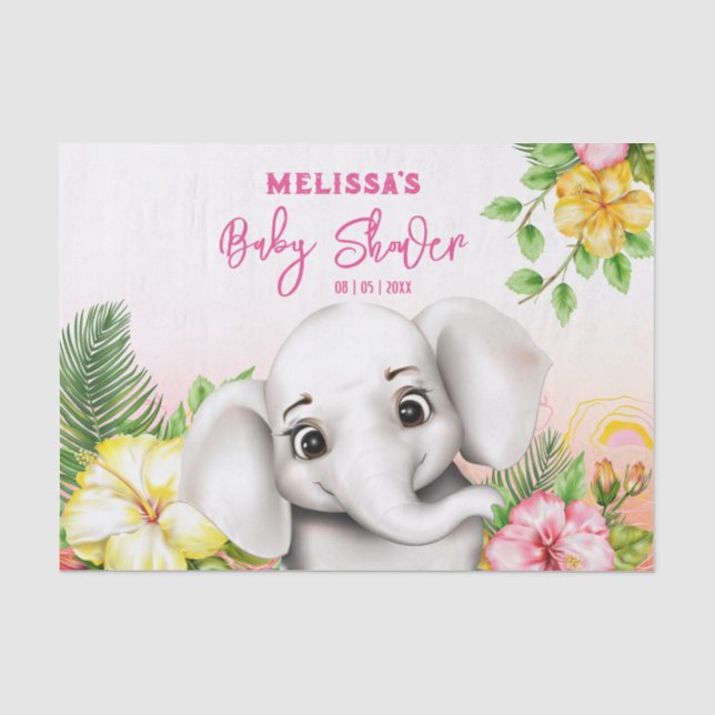 Papier Mousseline Elephant Jungle Safari Baby shower personnalisé (Recto)