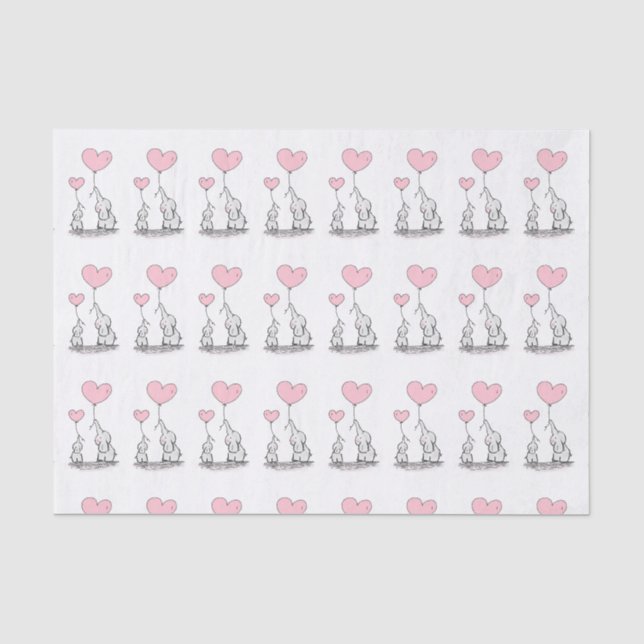 Papier Mousseline Eléphant mère et bébé avec ballons de coeur (Recto)