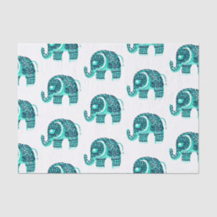 Papier Mousseline Éléphant mignon de henné floral turquoise