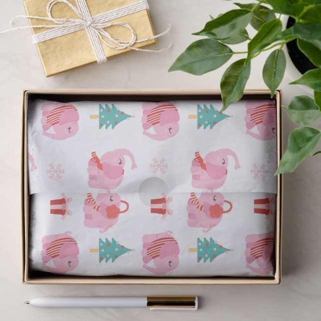Papier Mousseline Eléphant rose mignon Vacances de Noël modernes (Cadeau)