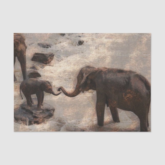 Papier Mousseline Éléphants à l'aquarelle (Recto)