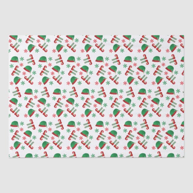 Papier Mousseline Elfe de Noël Casquette Snowflakes Motif Red Green (Recto)