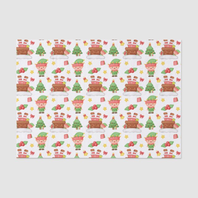 Papier Mousseline Elfe de Noël vert mignon (Recto)