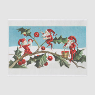 Papier Mousseline Elfes de Noël Peinture Ivy et Berries rouges