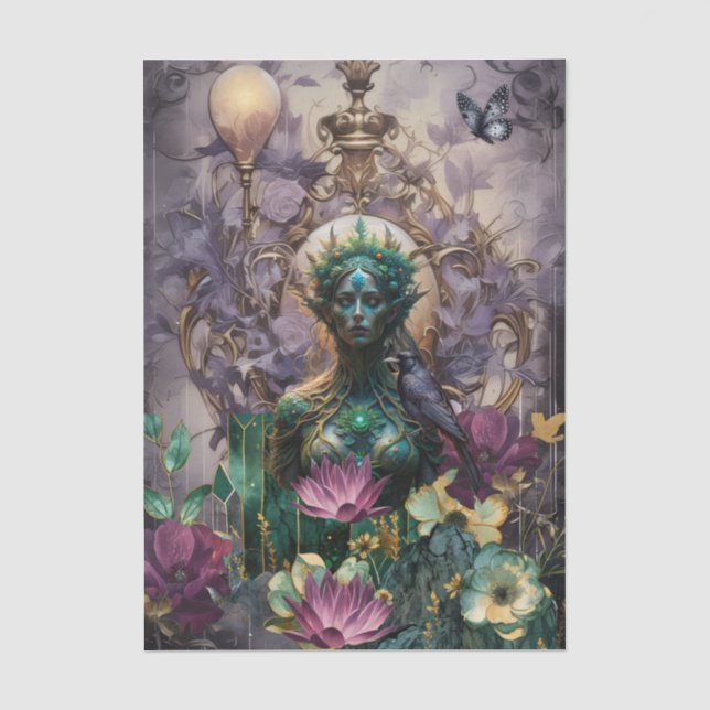 Papier Mousseline Emerald Dreams Fantasy Forest Queen Decoupage (Recto)