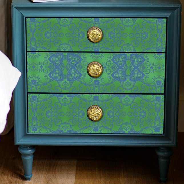 Papier Mousseline Emerald Green & Blue Stylish Motif bohème (Créateur téléchargé)