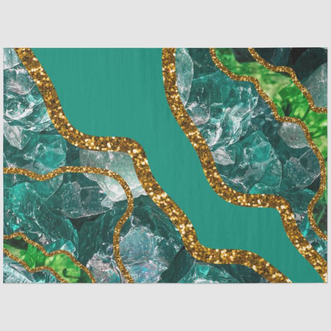Papier Mousseline Emerald Green & Gold Agate Parties scintillant (Recto)