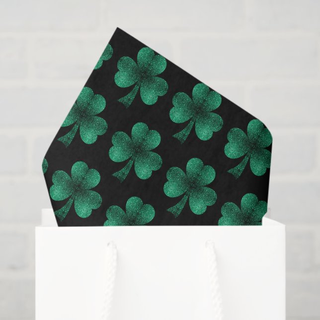Papier Mousseline Emerald Green Sparkles Shamrock motif noir (Sac cadeau)