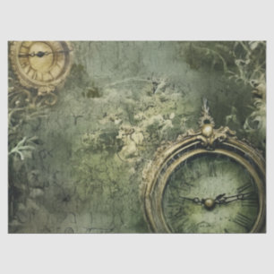 Papier Mousseline Émeraude Green Rustic Steampunk Horloge (7)