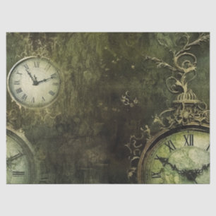 Papier Mousseline Émeraude Green Rustic Steampunk Horloge (9)