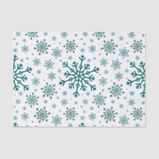 Papier Mousseline Émeraude Vert Noël Snowflakes sur Blanc d'hiver