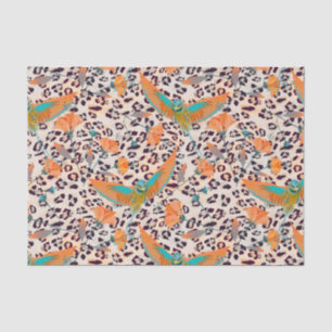 Papier Mousseline Empreinte de léopard branché, oiseaux de paradis