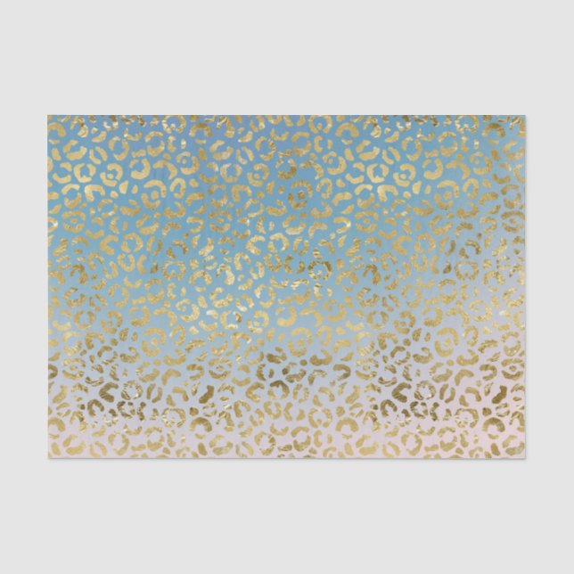 Papier Mousseline Empreinte de léopard d'or Aqua Blush      (Recto)