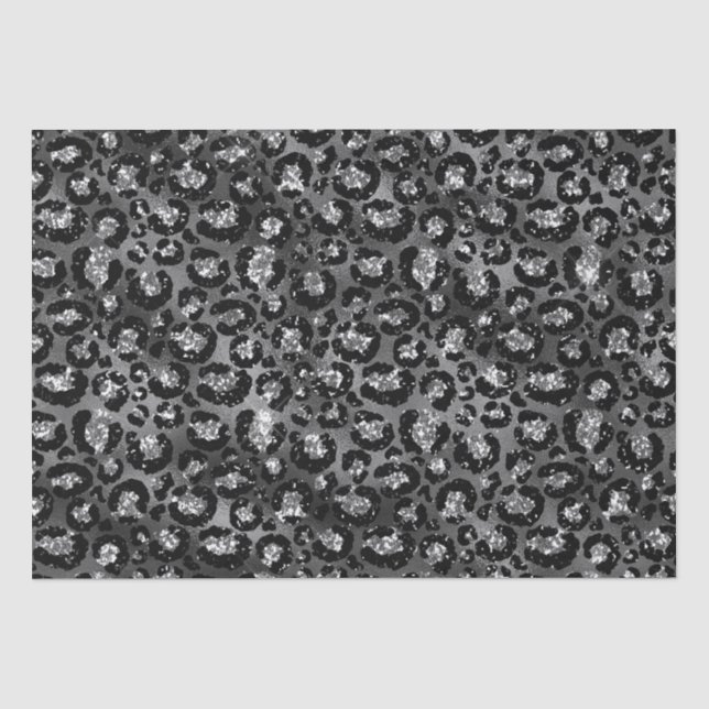 Papier Mousseline Empreinte de léopard noir et gris argenté (Recto)
