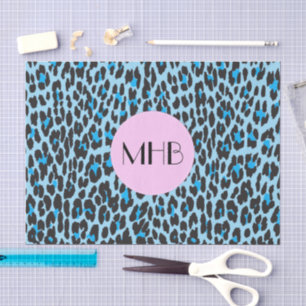 Papier Mousseline Empreinte de léopard, Spots, léopard bleu, Monogra