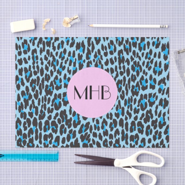 Papier Mousseline Empreinte de léopard, Spots, léopard bleu, Monogra (Artisanat)