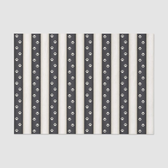 Papier Mousseline Empreintes de pattes de chats noir & blanc d'antiq (Recto)