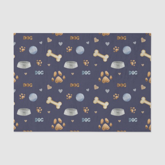 Papier Mousseline Empreintes de pattes de chiens et os mignons (Recto)