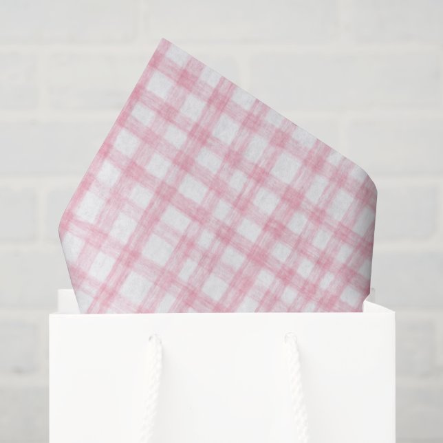Papier Mousseline en vichy Fabriqué à la main Moderne Cute Rose blan (Sac cadeau)