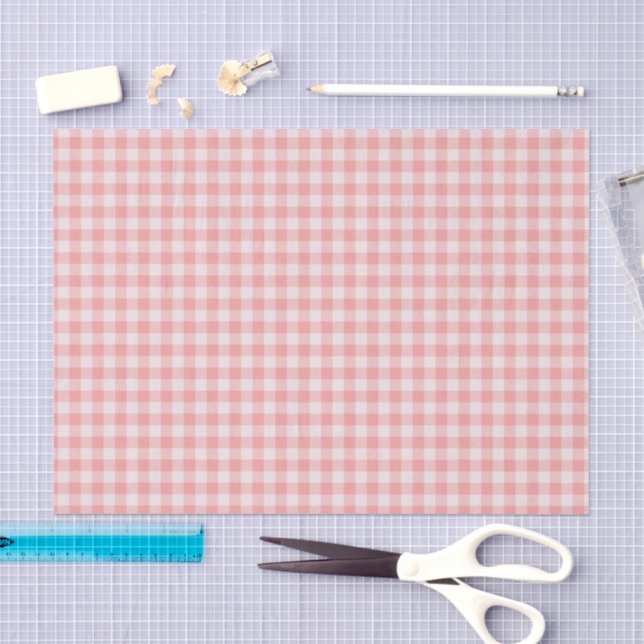 Papier Mousseline En vichy plaid rose et blanc (Artisanat)
