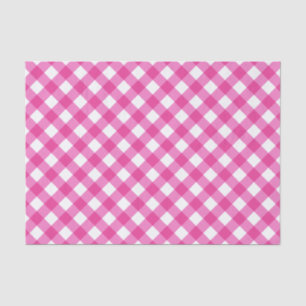 Papier Mousseline En vichy Rose Chaud Et Motif Blanc