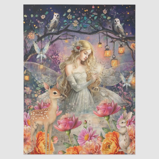 Papier Mousseline Enchanted Woodland Animals & Fairy Decoupage Paper (Recto)