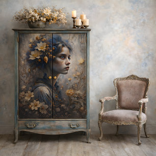 Papier Mousseline Enchanteresse d'automne Floral Or Bleu Découpage