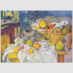 Papier Mousseline Encore la vie avec panier de fruits, Paul Cezanne