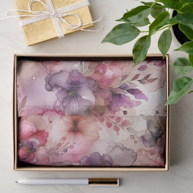 Papier Mousseline Encre d'alcool rose et violet à fleurs Imprimer (Cadeau)
