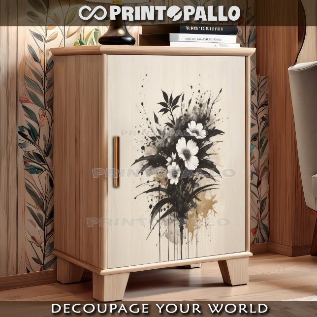 Papier Mousseline Encre noyer bouquet de fleurs blanches (Créateur téléchargé)