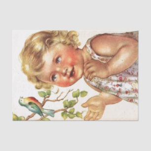 Papier Mousseline Enfant chéri vintage avec l'oiseau