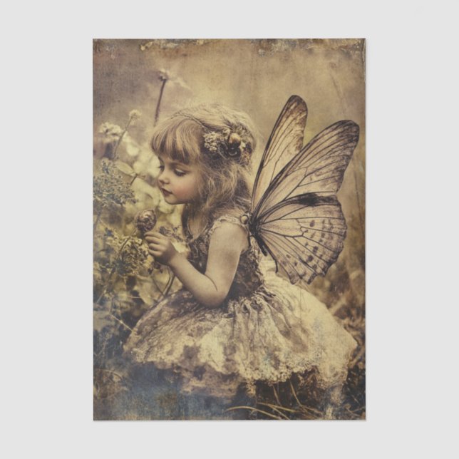 Papier Mousseline Enfant fée vintage avec ailes Document de découpag (Recto)