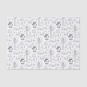 Papier Mousseline Enfant Noël Noir & Blanc Nounours d'hiver