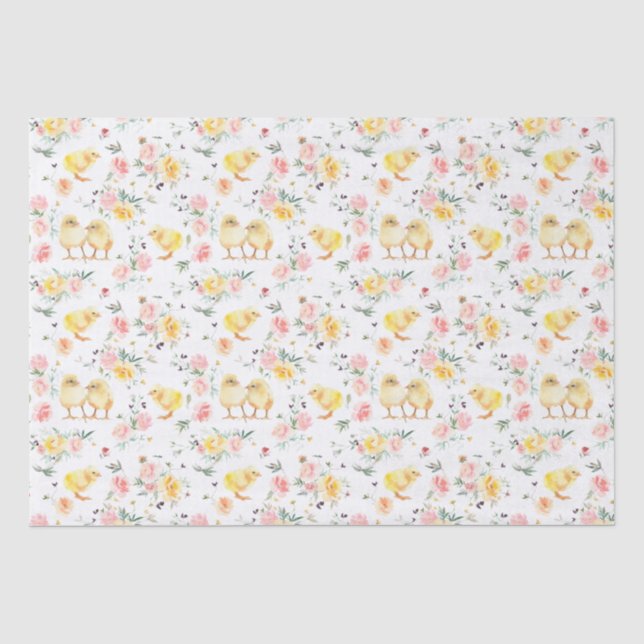 Papier Mousseline Enfants de Pâques poussins printemps floral (Recto)
