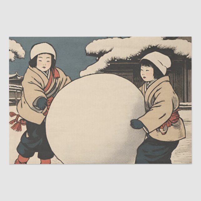 Papier Mousseline Enfants japonais roulant de grandes boules de neig (Recto)