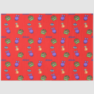 Papier Mousseline Engin spatial Alien avec motif texte sur rouge