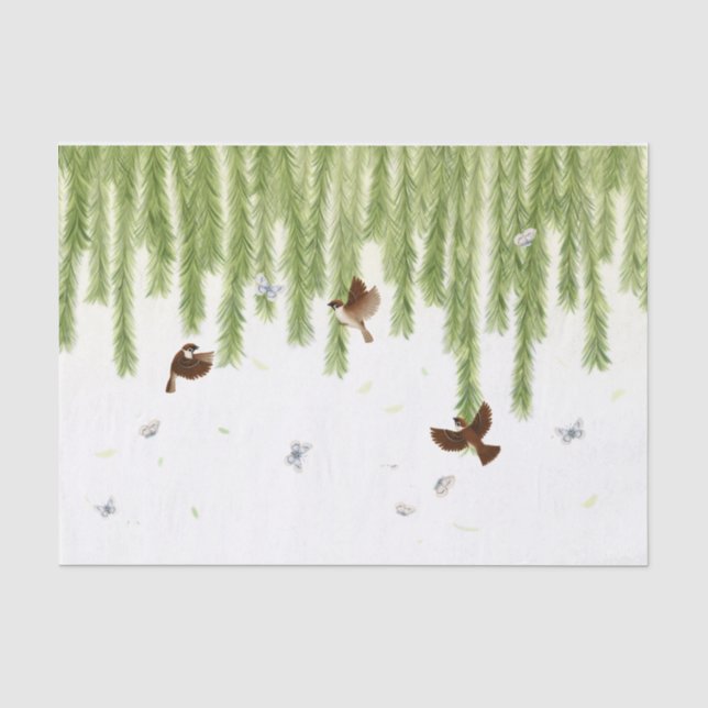 Papier Mousseline Éperviers et papillons sous un saule qui pleut (Recto)