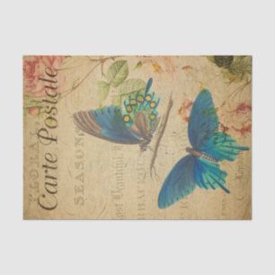 Papier Mousseline Ephemera Carte Postale Française Bleue Papillon Dé