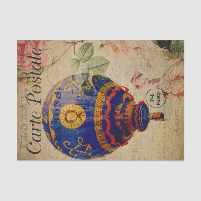 Papier Mousseline Ephemera Carte postale française Hotair Balloon Dé (Recto)